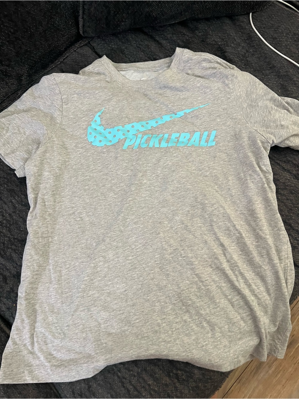 Nike Gray Tee with Aqua Pickleball Swoosh size large